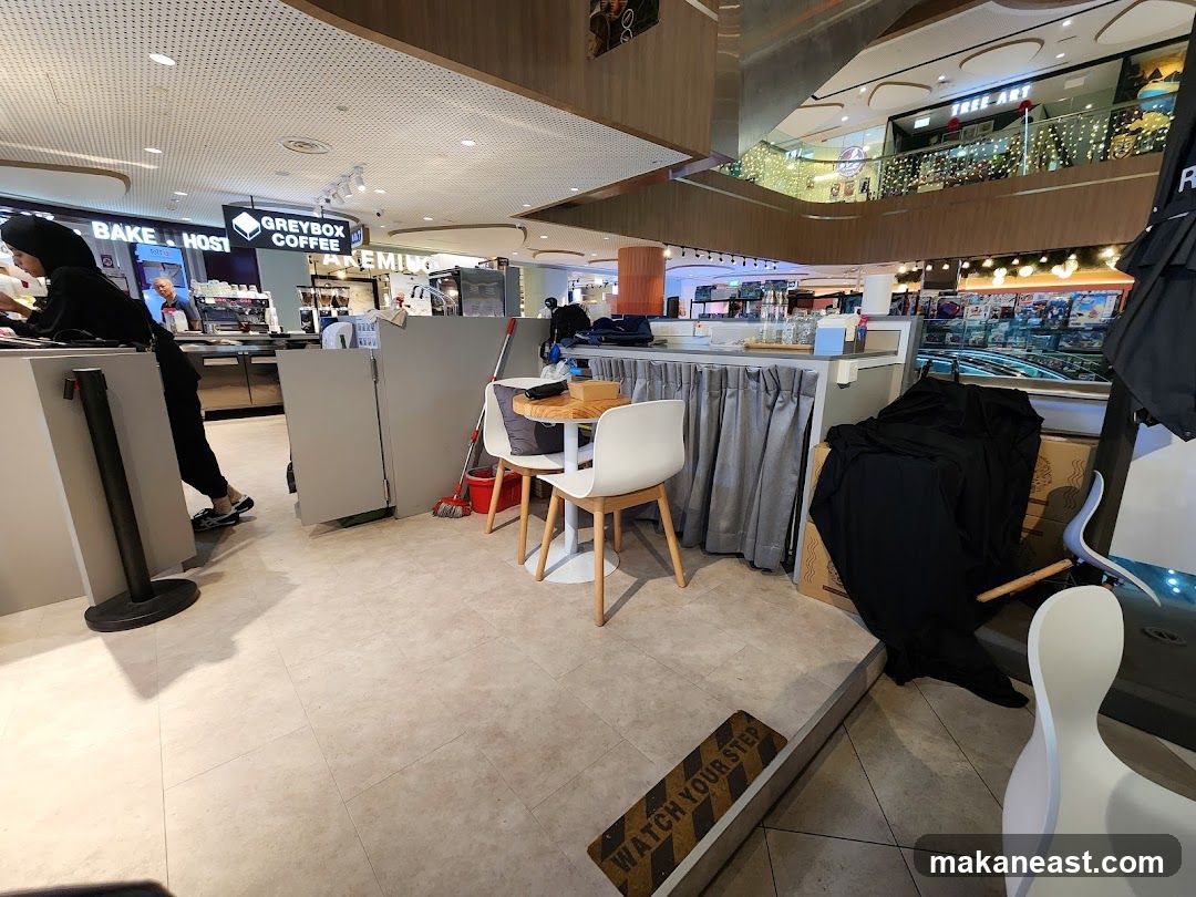 Coffee shop interior with seating area