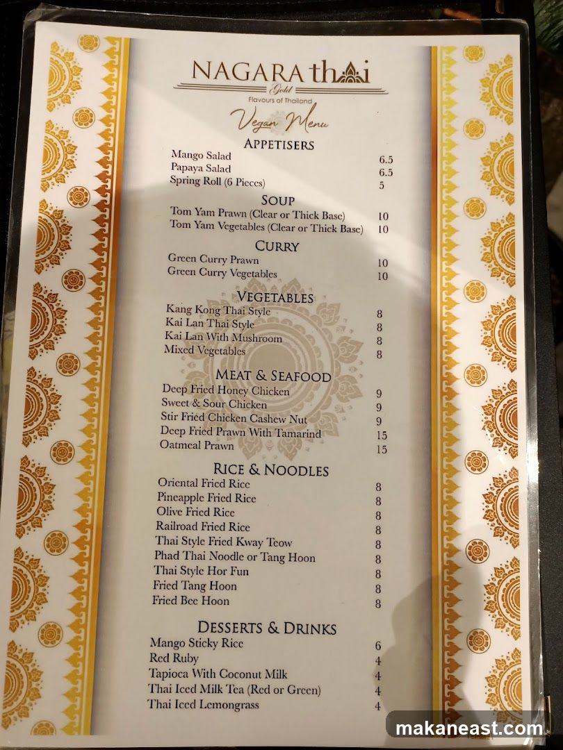NAGARA thai Gold Vegan Menu