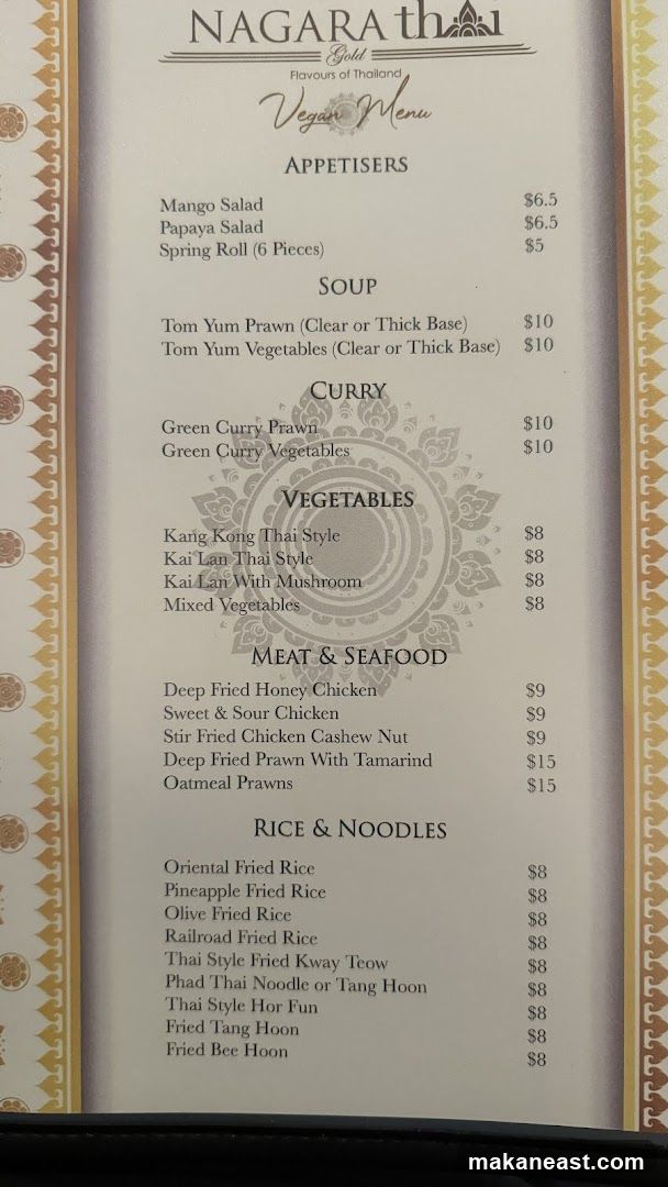 NAGARA Thai Gold Vegan Menu