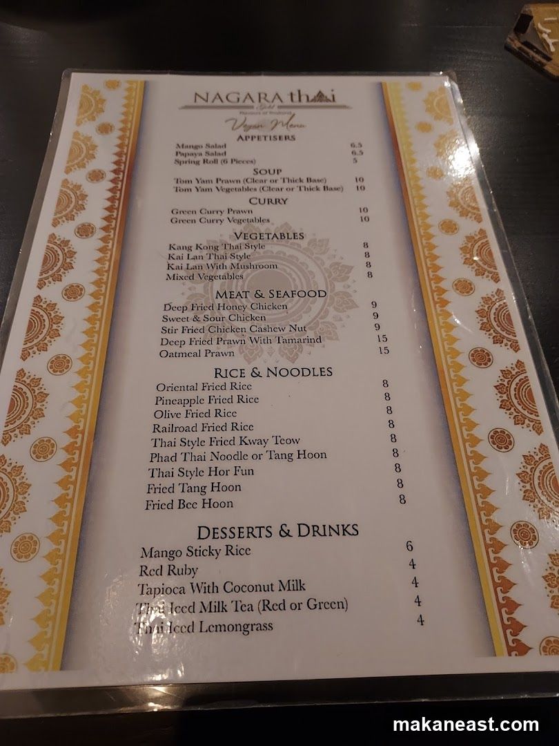 NAGARA Thai Vegan Menu