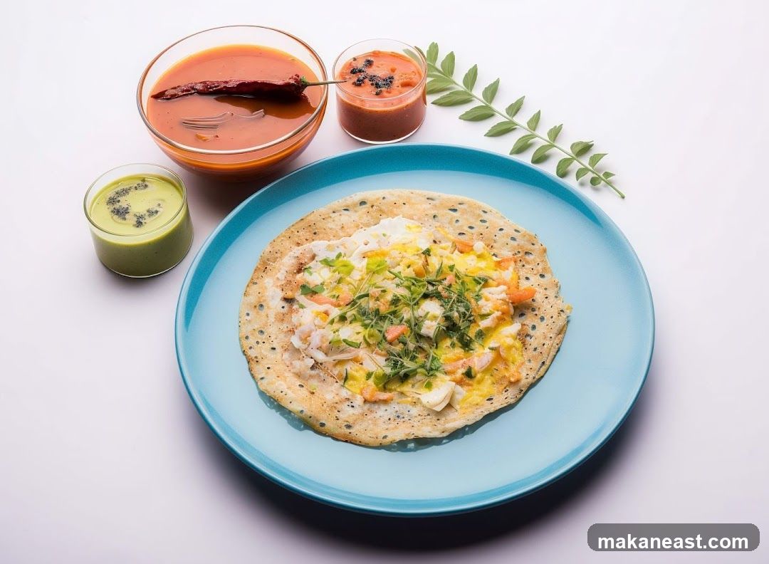Egg Dosa with Sambar and Chutneys