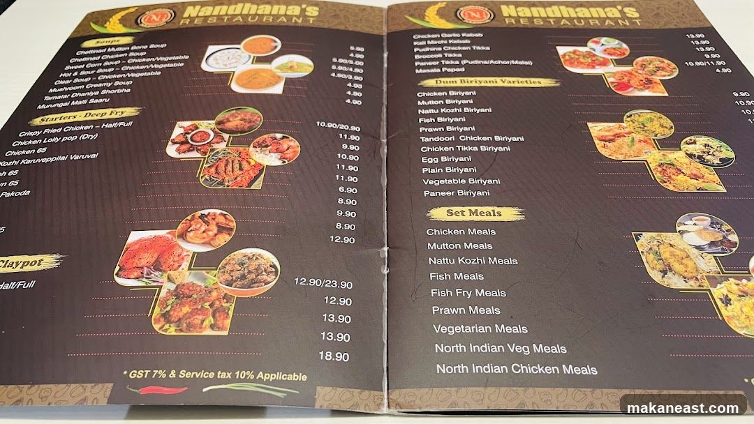 Nandhana's Restaurant Menu