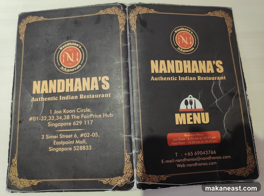 NANDHANA'S Authentic Indian Restaurant Menu