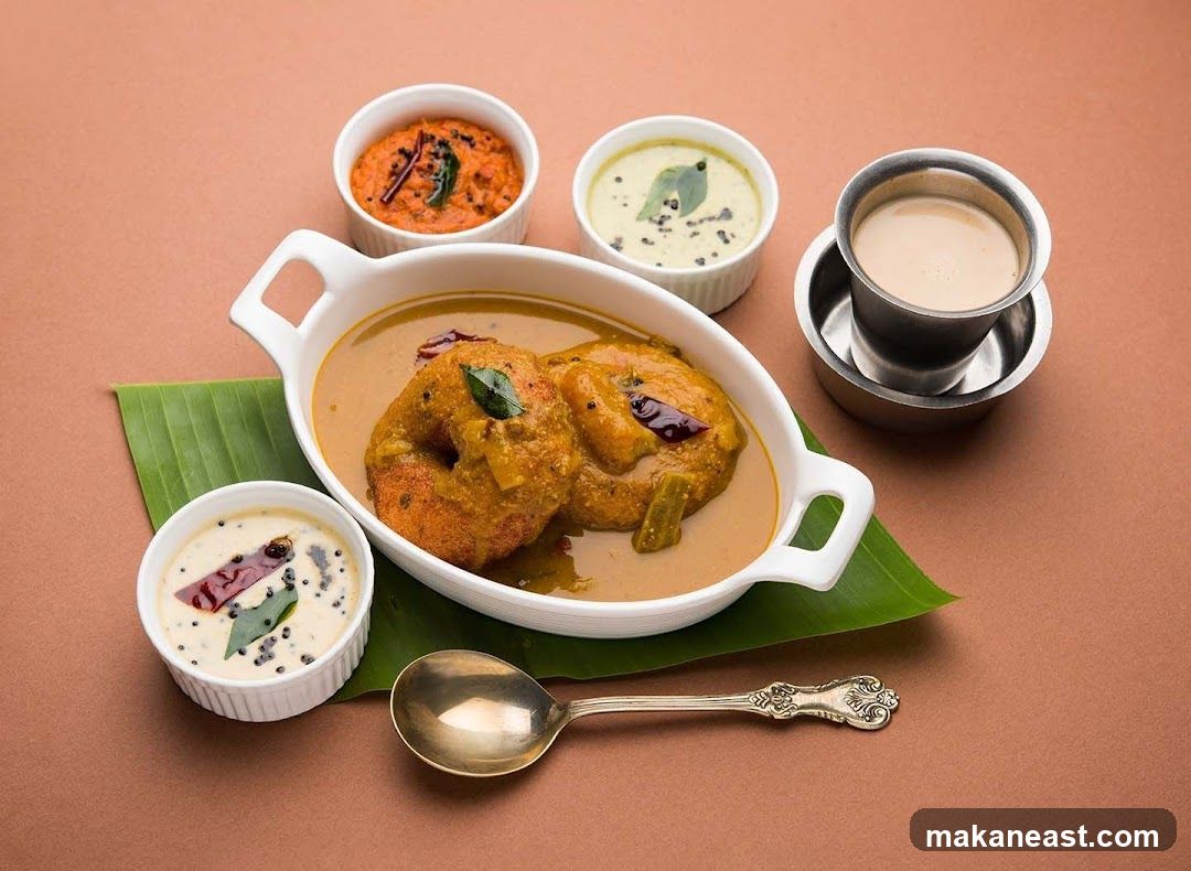 Sambar Vada with Chutneys and Tea