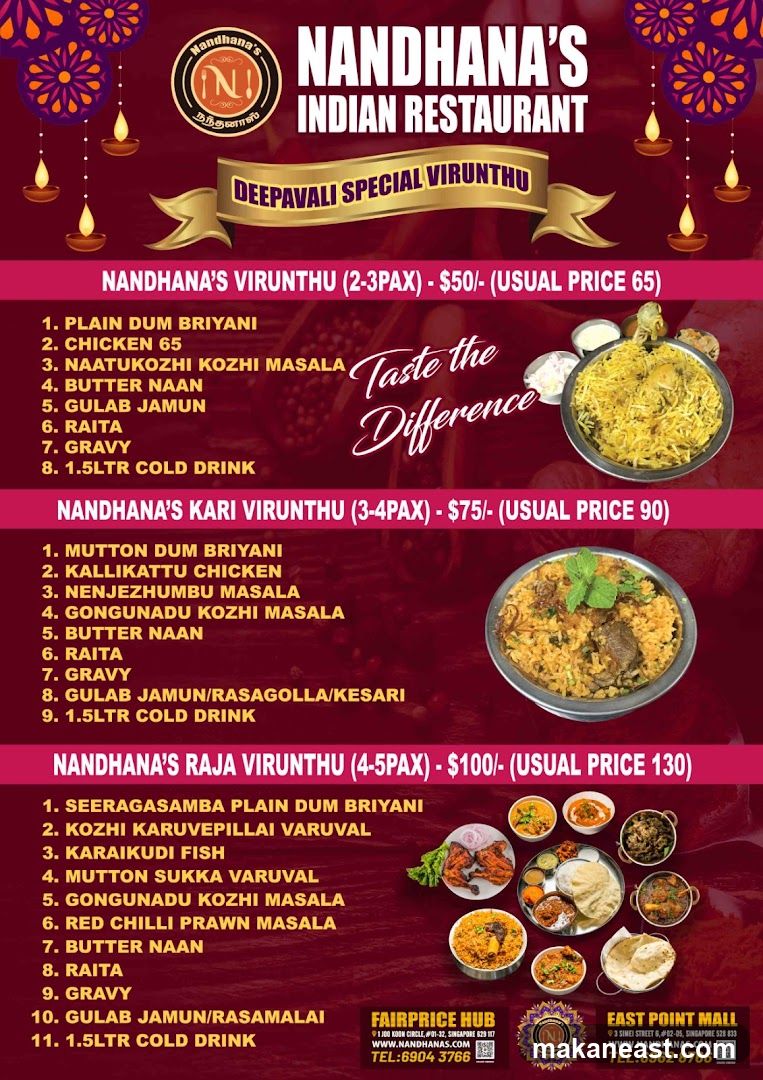 NANDHANA'S INDIAN RESTAURANT DEEPAVALI SPECIAL VIRUNTHU