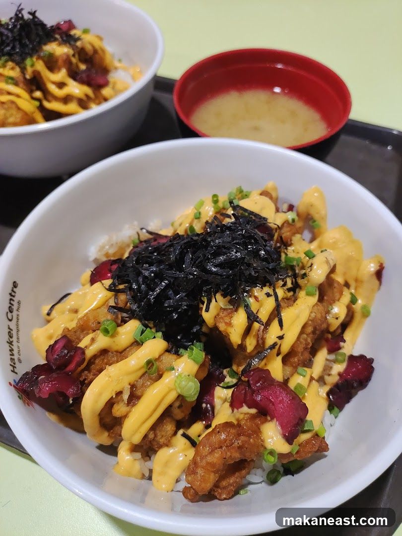 Fried Chicken Donburi with Miso Soup