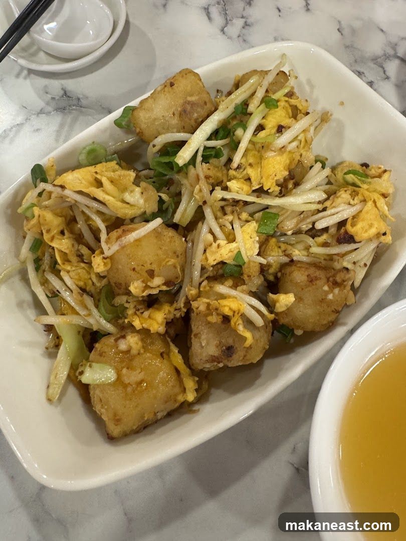 Fried Turnip Cake with Scrambled Eggs and Bean Sprouts