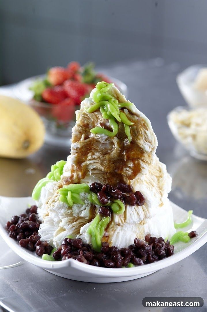 Shaved Ice Dessert with Red Beans and Green Jelly