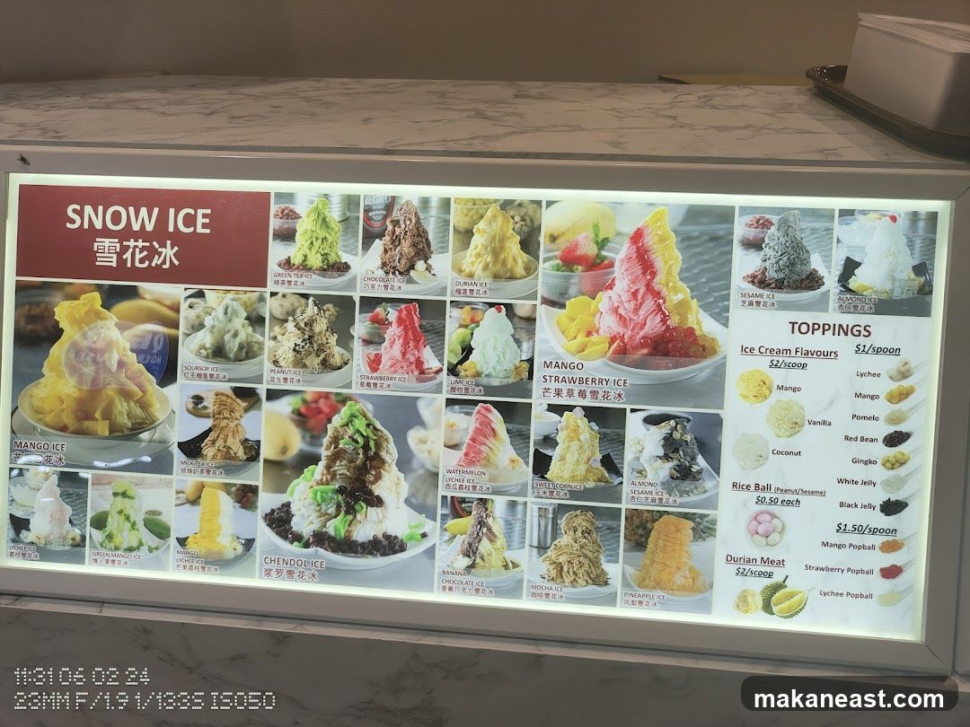 Snow Ice Menu