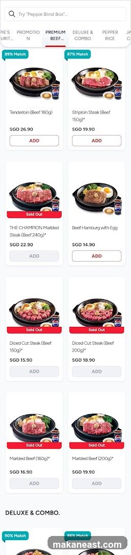 Premium Beef Menu