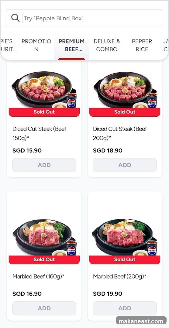 Premium Beef Menu