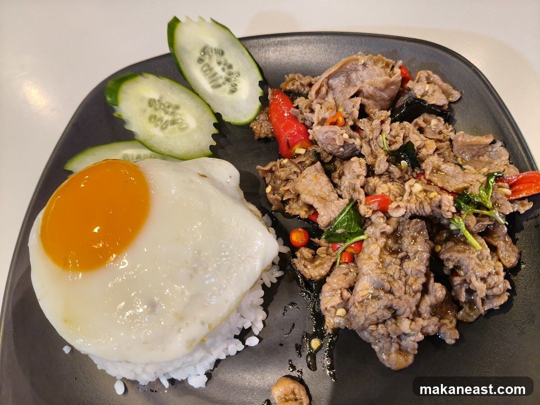 Beef with Basil and Fried Egg