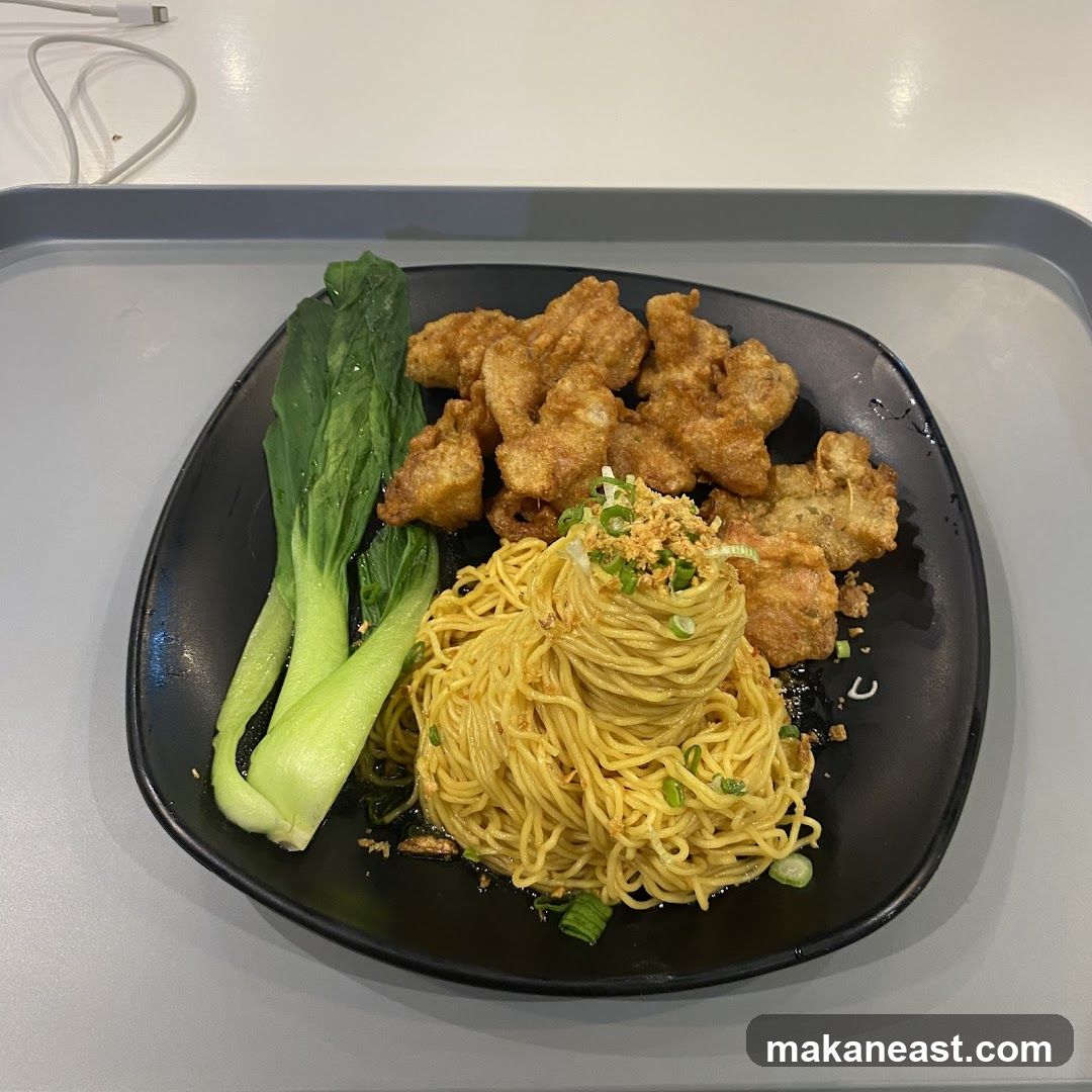 Noodles with Fried Chicken and Greens
