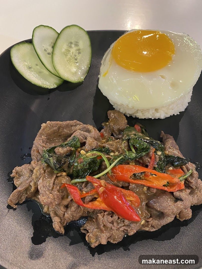 Beef with Basil and Fried Egg