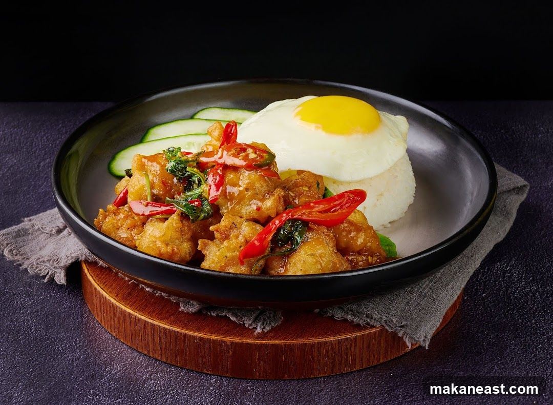Spicy Fried Chicken with Rice and Egg