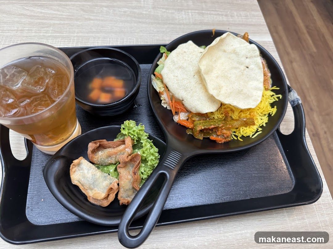 Meal Tray with Rice, Appetizers, and Drink