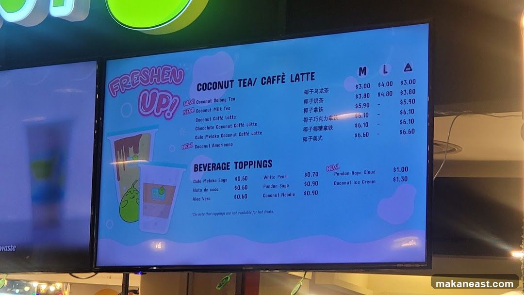Coconut Tea/Caffè Latte Menu