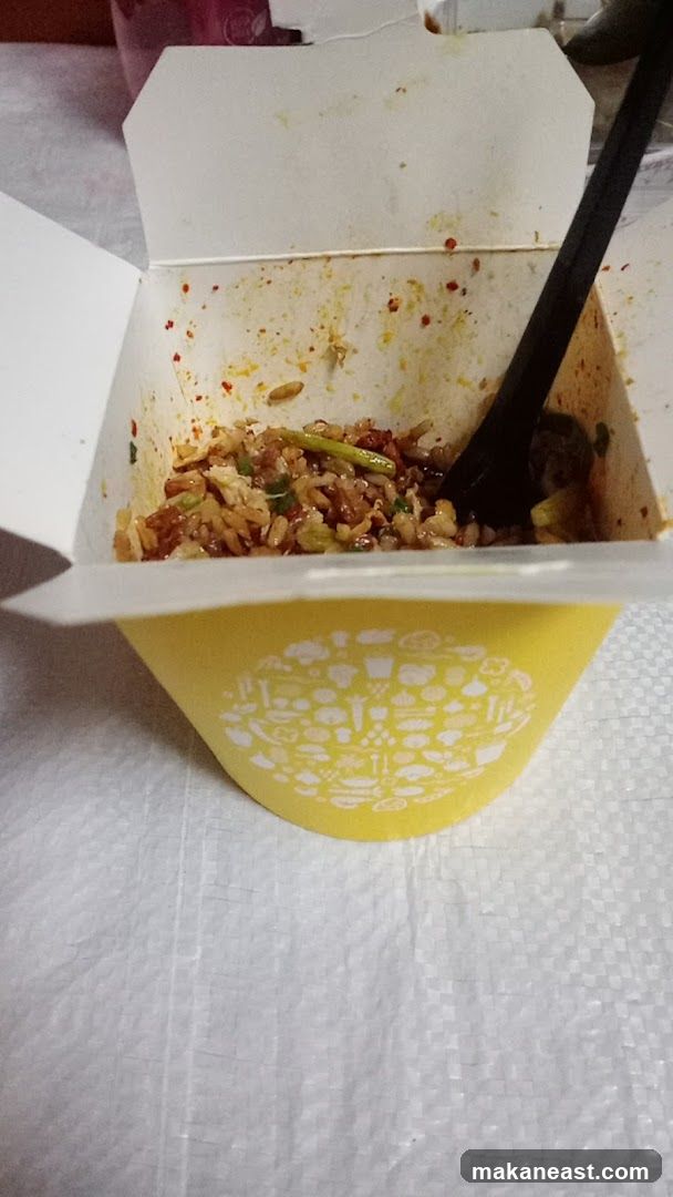 Takeout container with fried rice