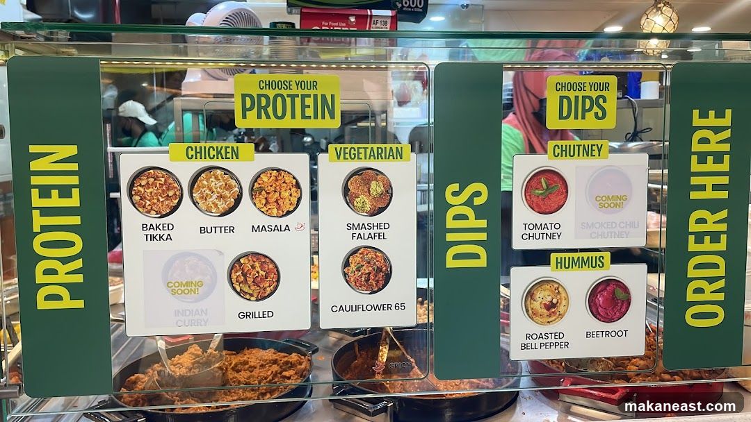 Food display with protein and dip options