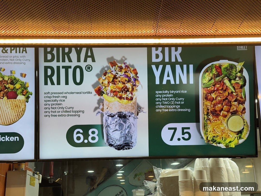 Biryani and Rito Menu