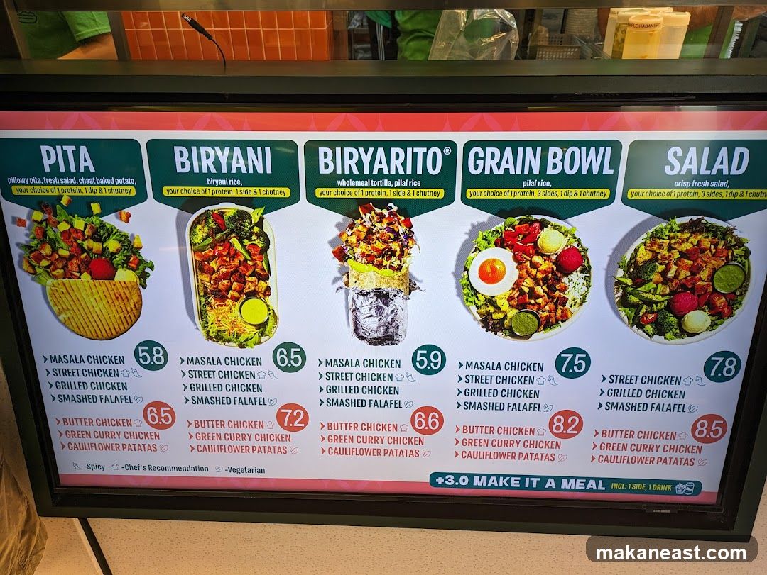 Pita, Biryani, Biryarito, Grain Bowl, Salad Menu