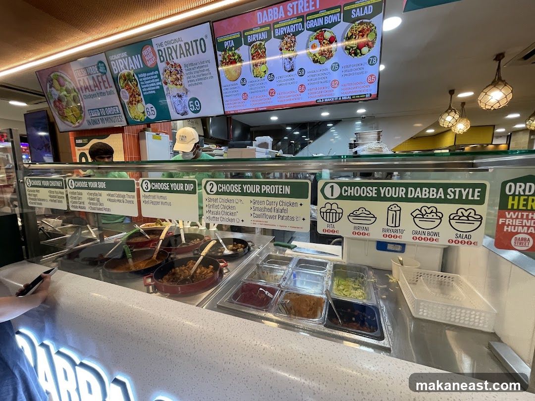 Food counter with menu displays