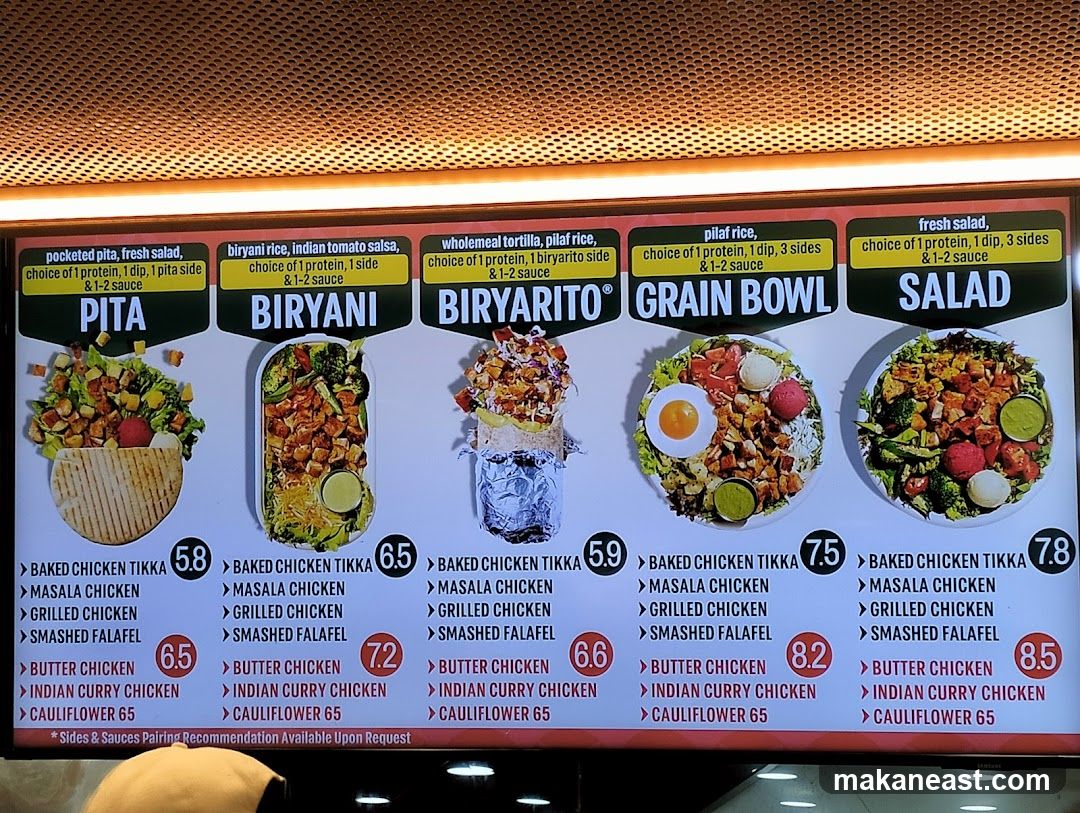 Pita, Biryani, Biryarito, Grain Bowl, Salad Menu