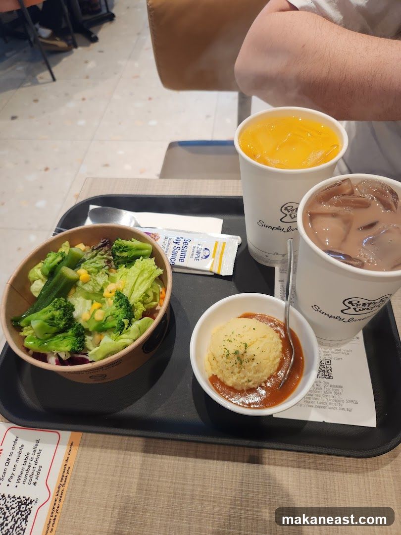 Meal Tray with Salad, Mashed Potatoes, and Drinks