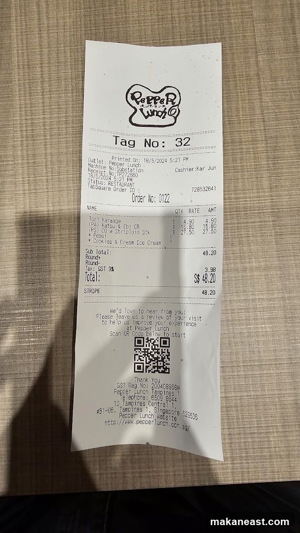 Receipt from Pepper Lunch