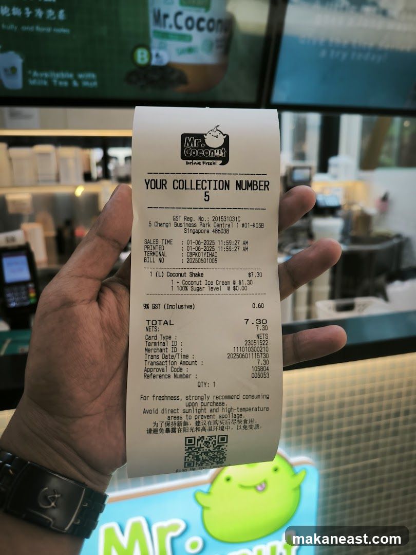 Receipt from Mr. Coconut