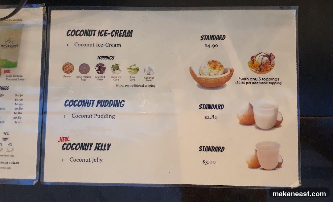 Coconut Ice-Cream, Pudding, and Jelly Menu