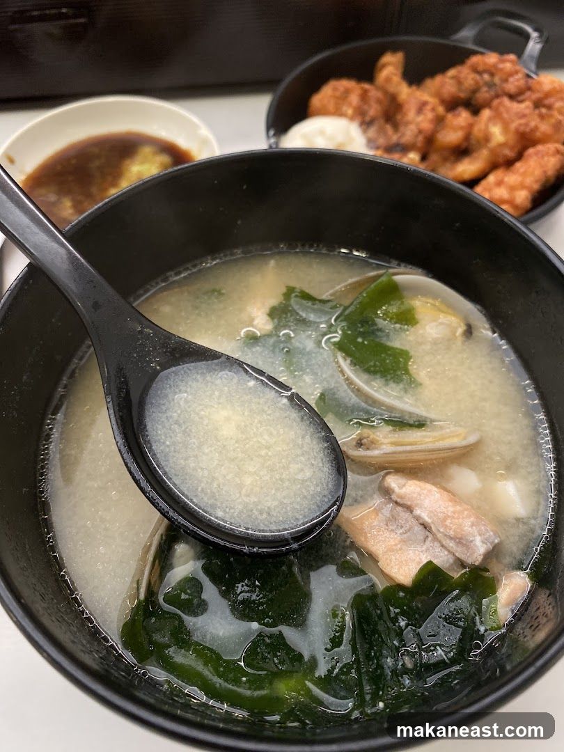 Miso Soup with Seafood and Fried Chicken