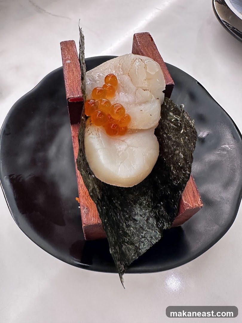 Scallop Nigiri with Ikura