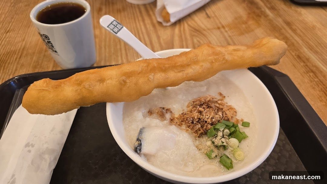 Congee with Fried Dough Stick and Tea