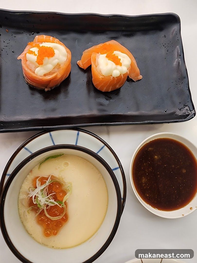 Salmon Sushi and Chawanmushi