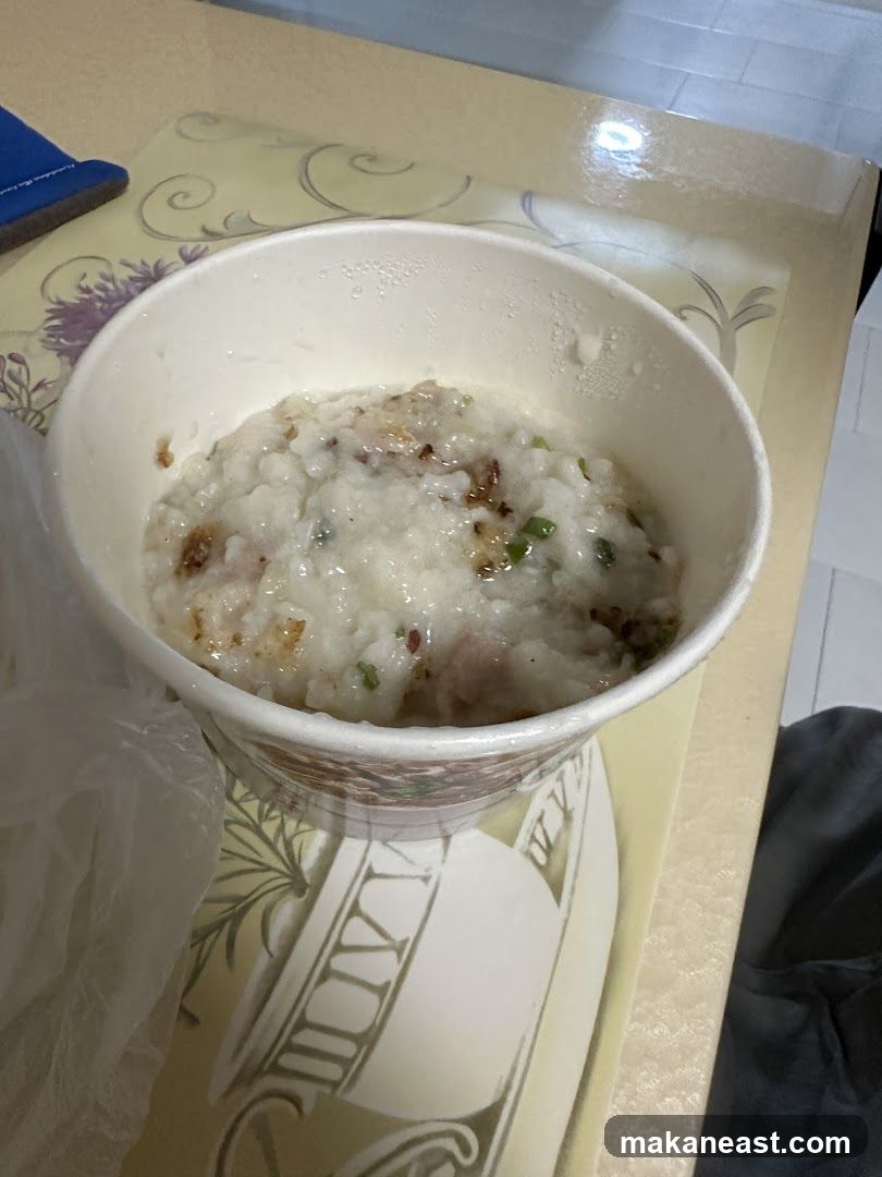 Congee in a paper bowl