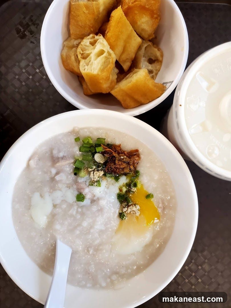Congee with Fried Dough Sticks and Drink