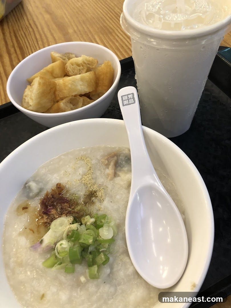 Congee with Fried Dough Sticks and Drink
