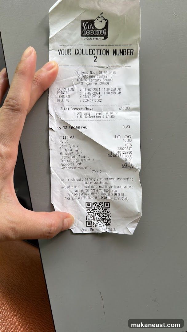 Receipt from Mr. Coconut