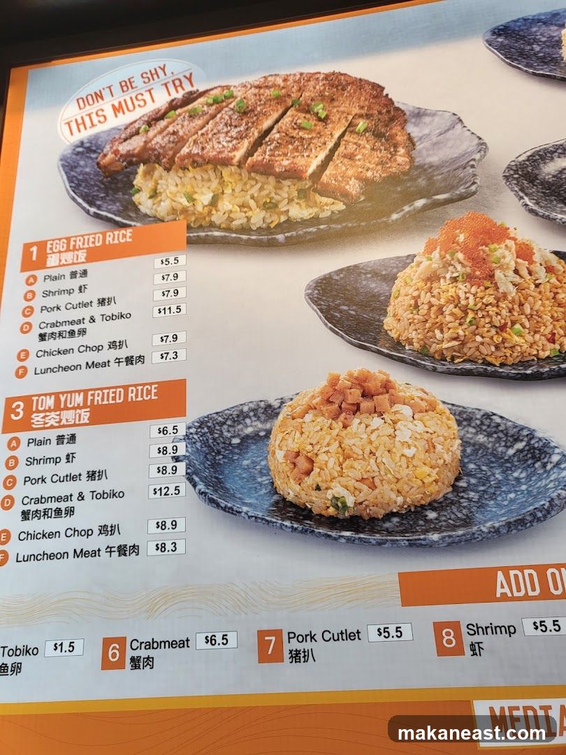 Egg Fried Rice and Tom Yum Fried Rice Menu
