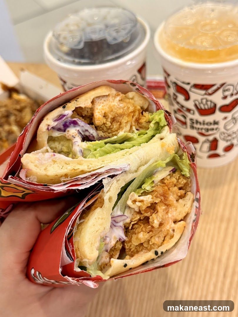 Fried Chicken Wrap and Drinks