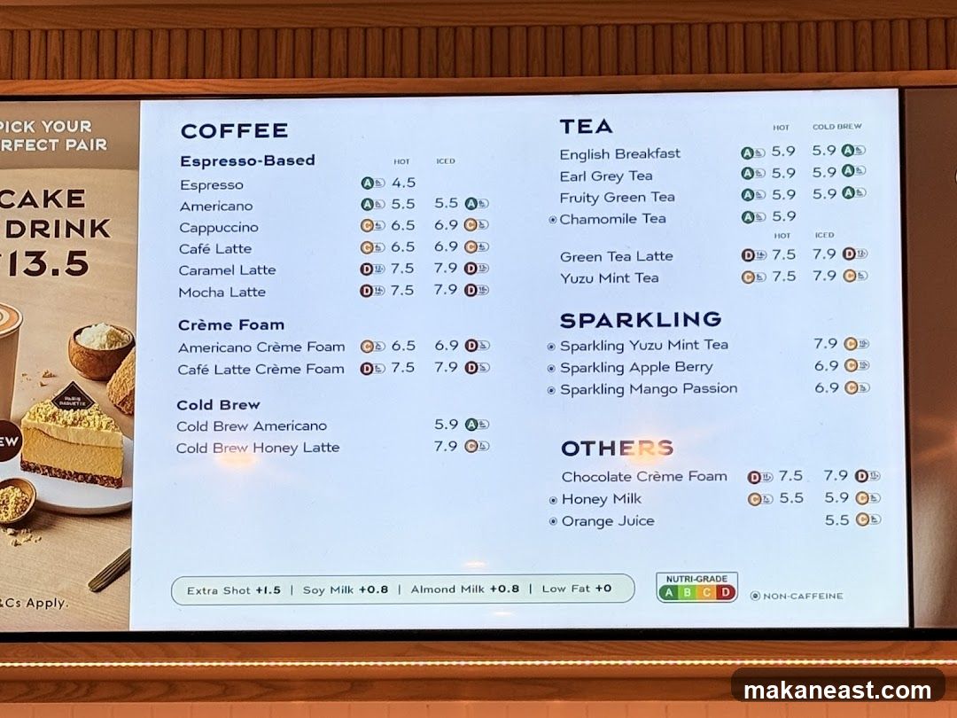 Coffee, Tea, Sparkling, and Others Menu