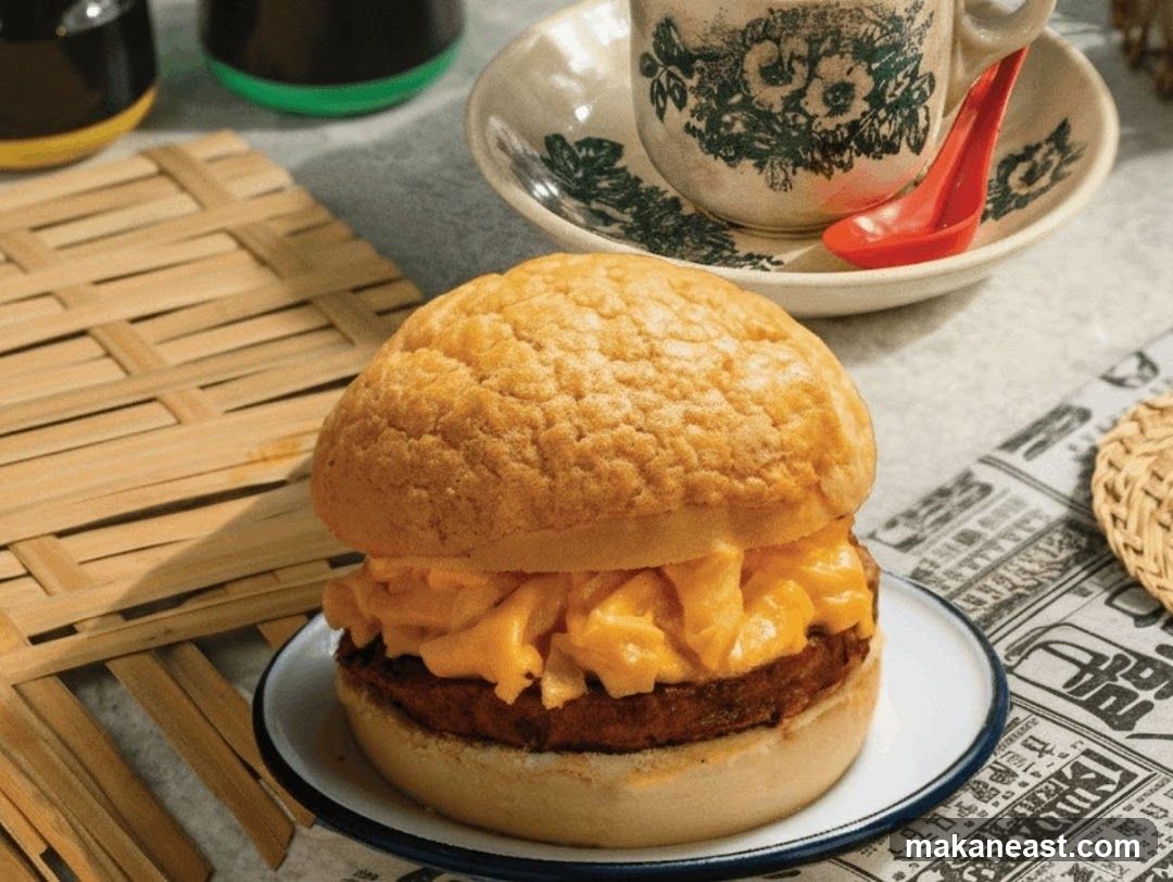 Pineapple Bun Burger with Scrambled Eggs