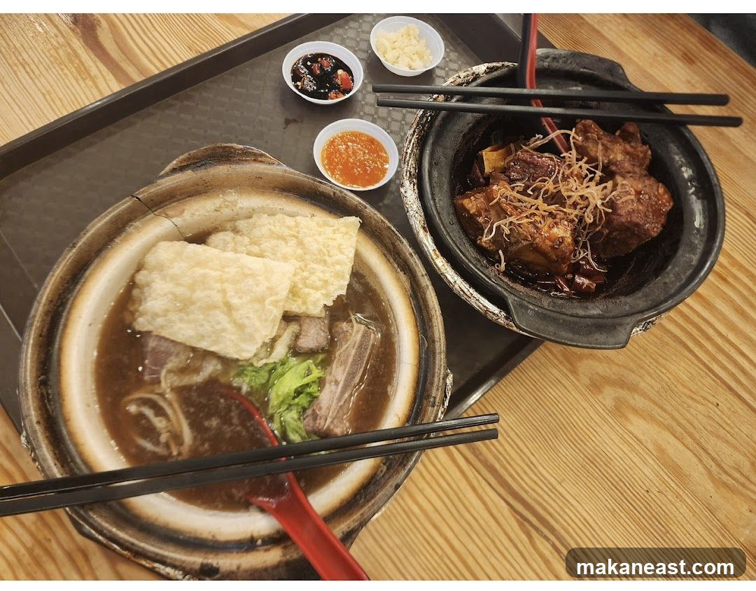 Claypot dishes with condiments