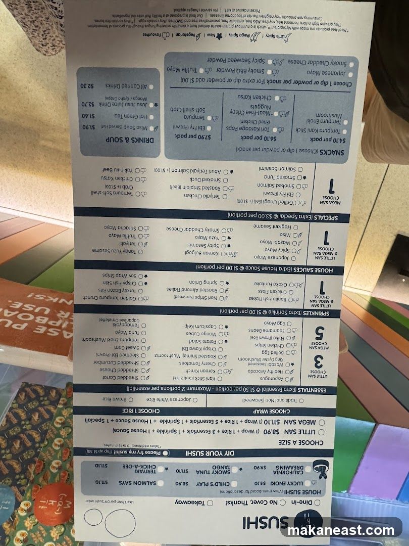 Sushi Menu
