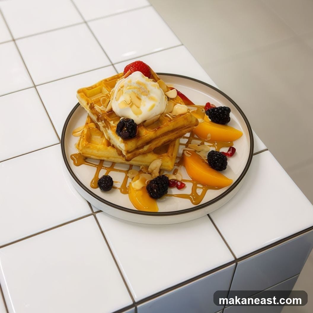Waffles with Ice Cream and Fruit