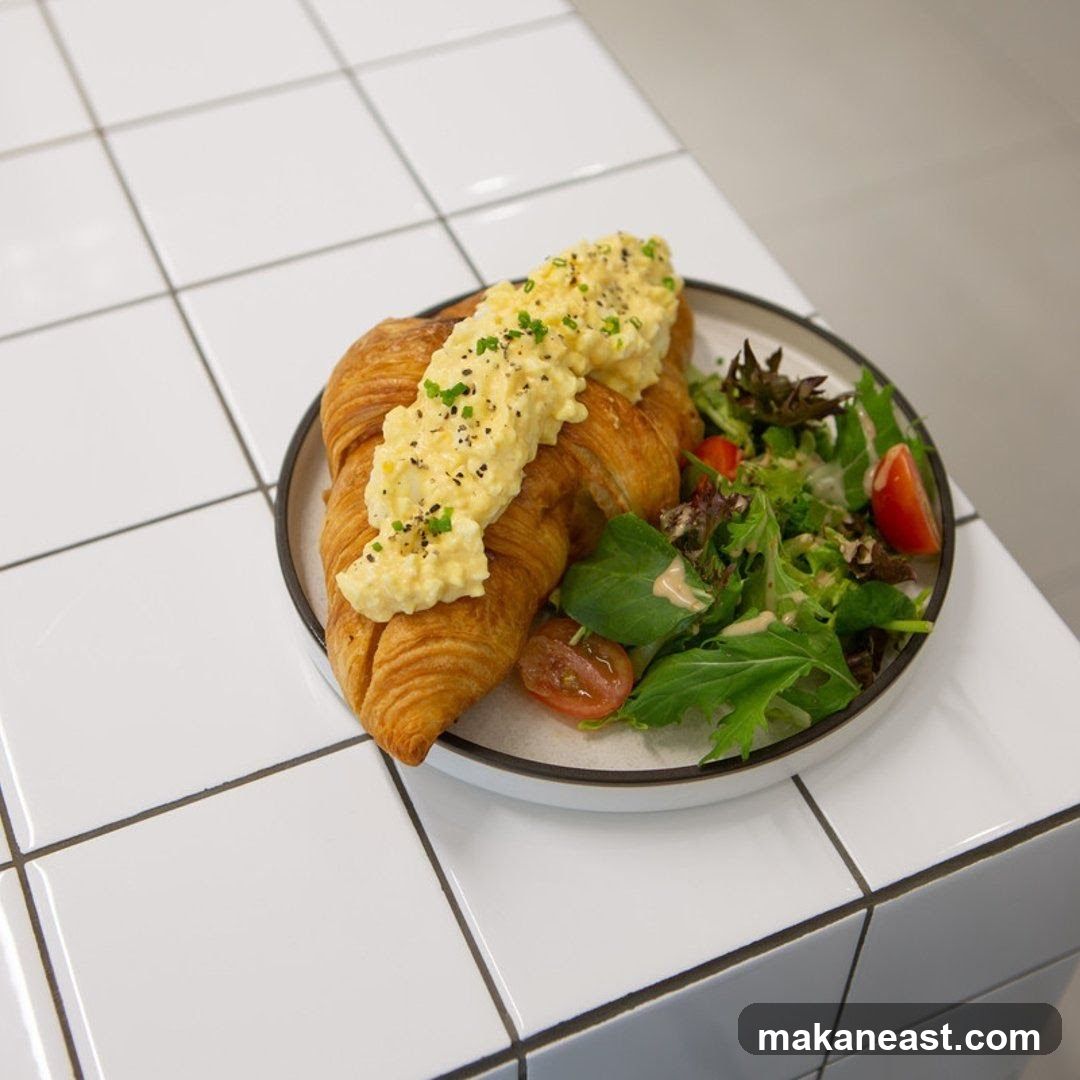 Croissant with Scrambled Eggs and Salad
