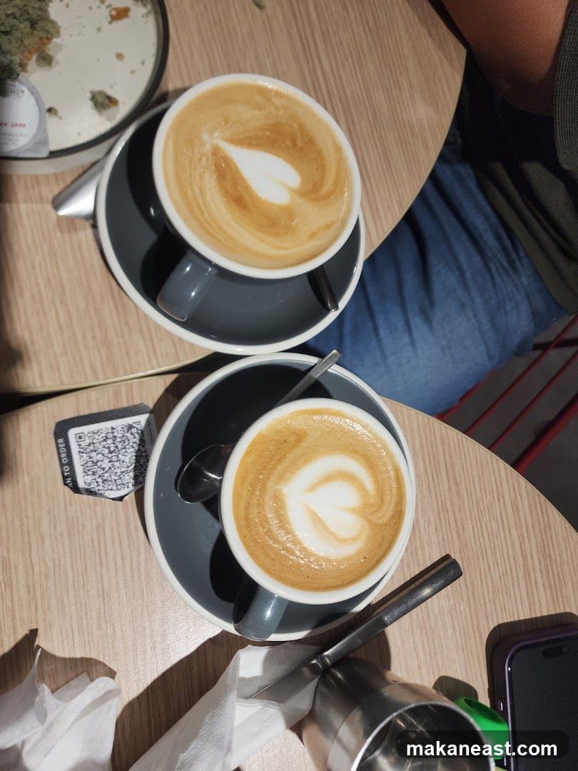 Two Lattes with Heart Art