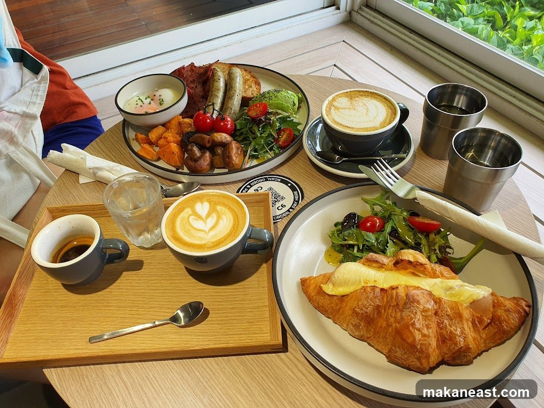 Breakfast Spread with Coffee and Croissant