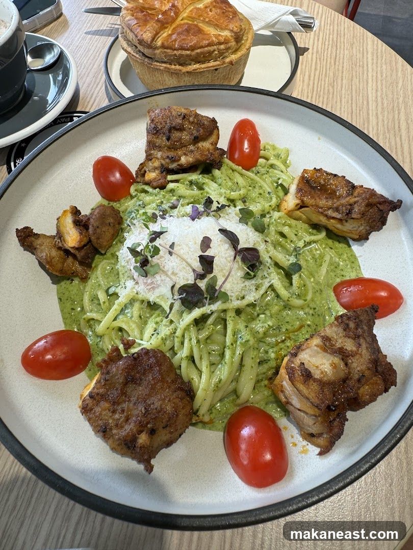 Pesto Pasta with Chicken and Pie